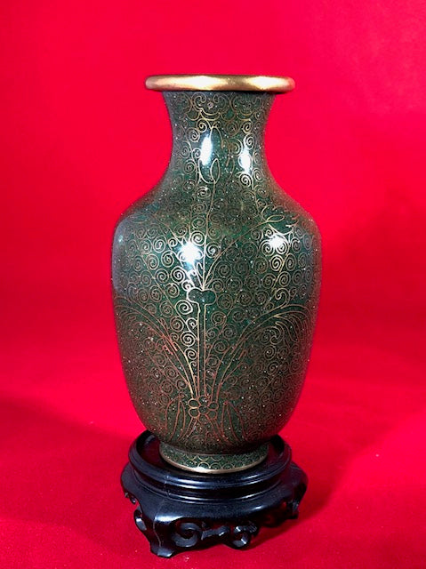 Rare Antique Chinese Aventurine Cloisonne Vase