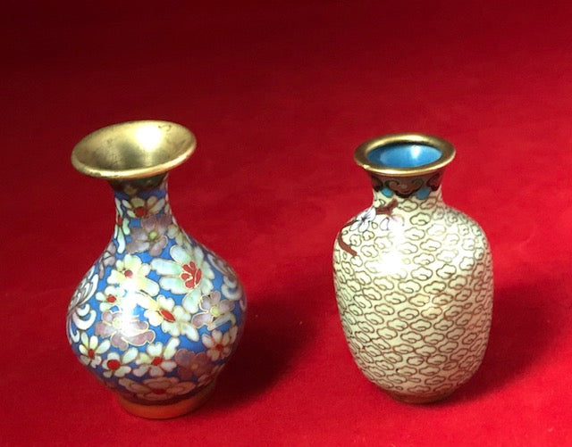 Pair of Antique Miniature Chinese Cloisonne Vases
