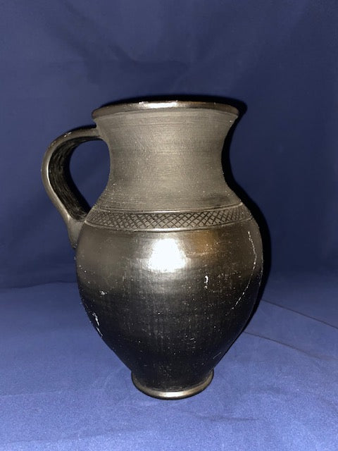 Vintage Ukrainian Black Pottery Ewer