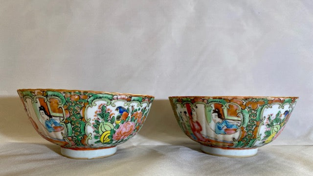 Late 18th to 19th C Rose Medallion Rice Bowls