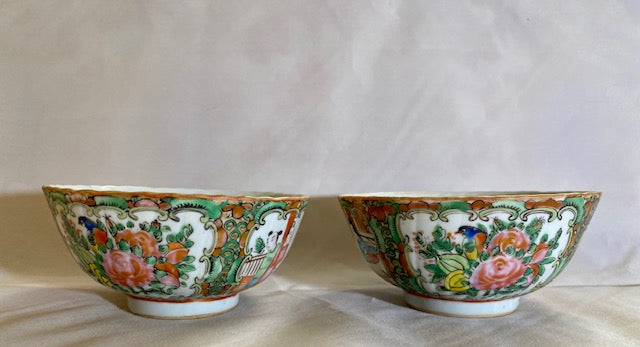 Late 18th to 19th C Rose Medallion Rice Bowls