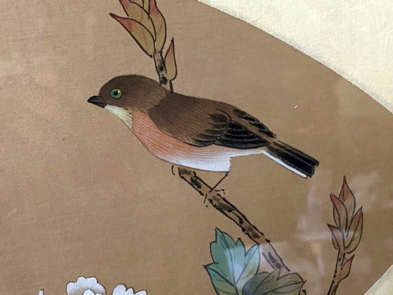Vintage Painting of Bird and Flowers on Silk