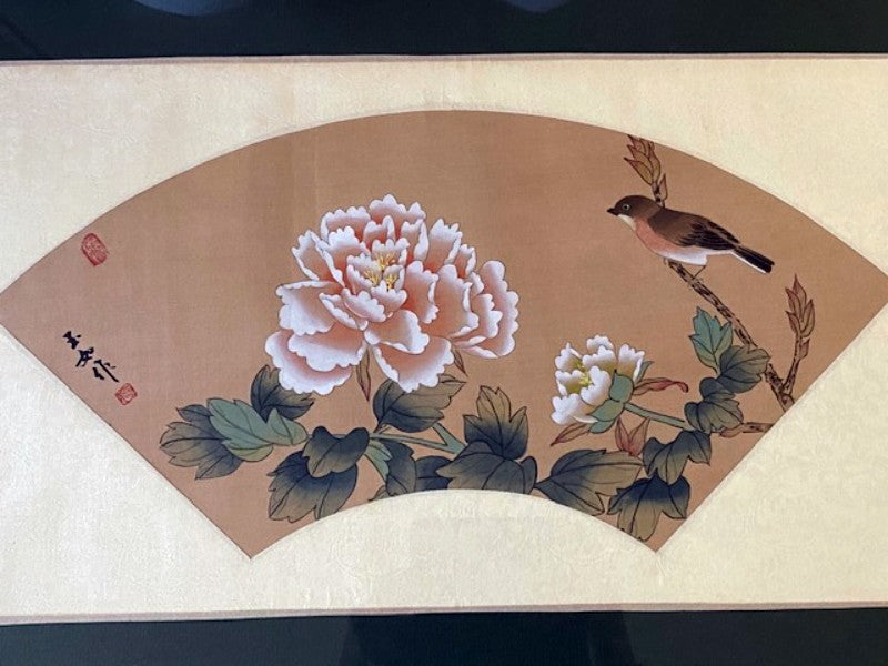 Vintage Painting of Bird and Flowers on Silk