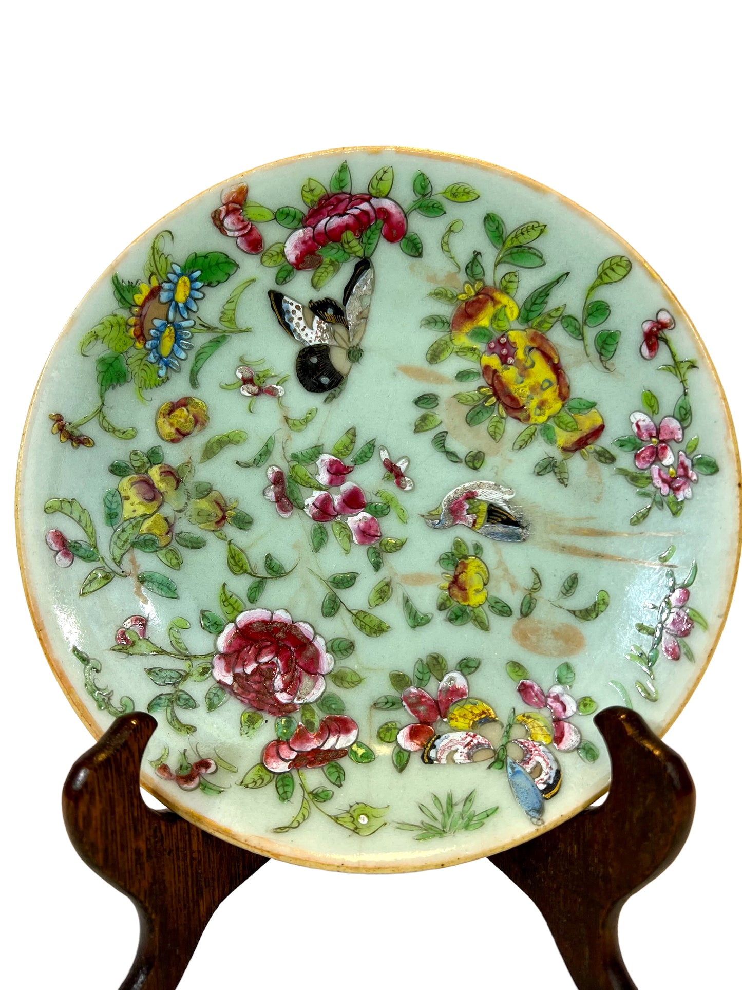 19th C Famille Rose Celadon Porcelain Dish