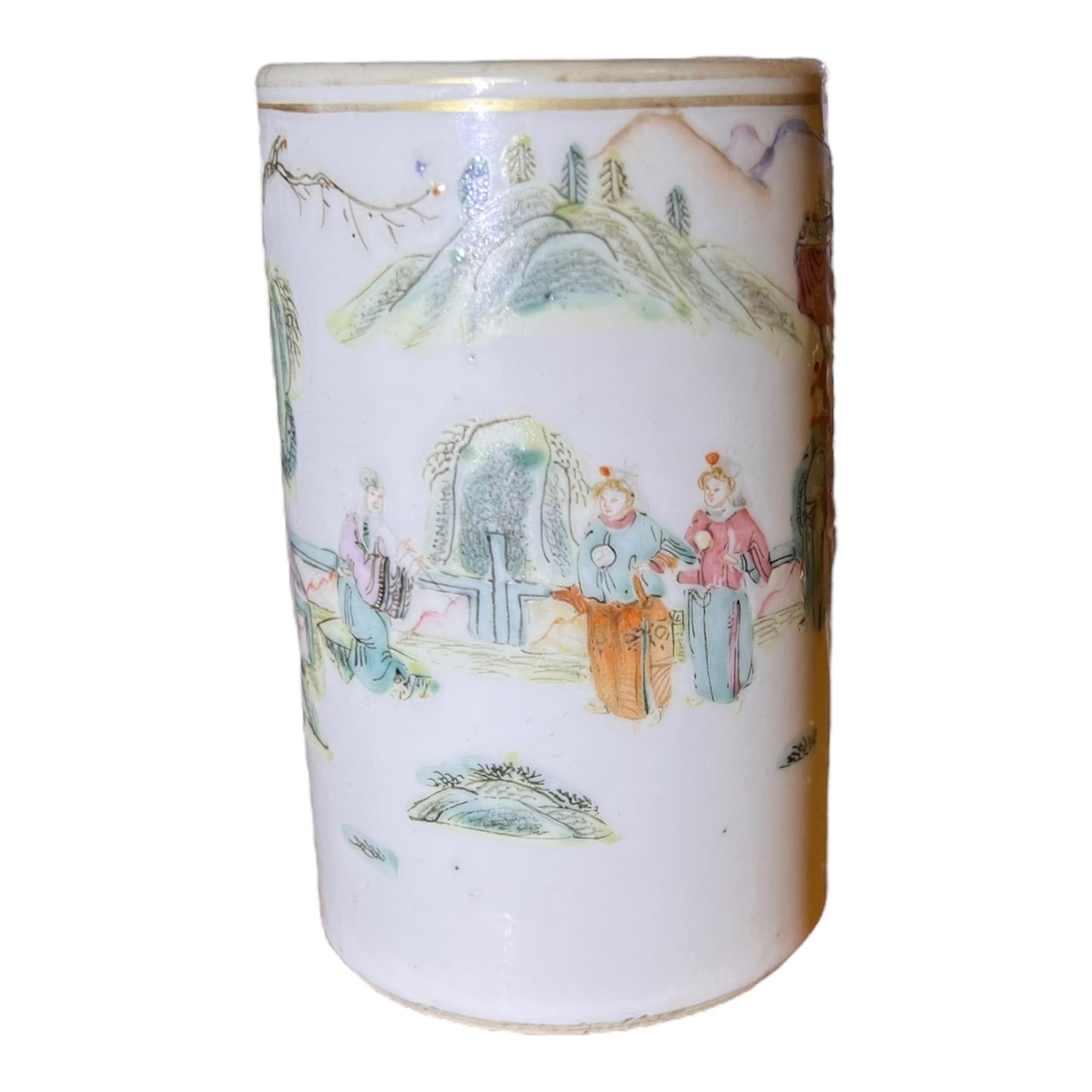 Antique Famille Rose Chinese Porcelain Brush Pot