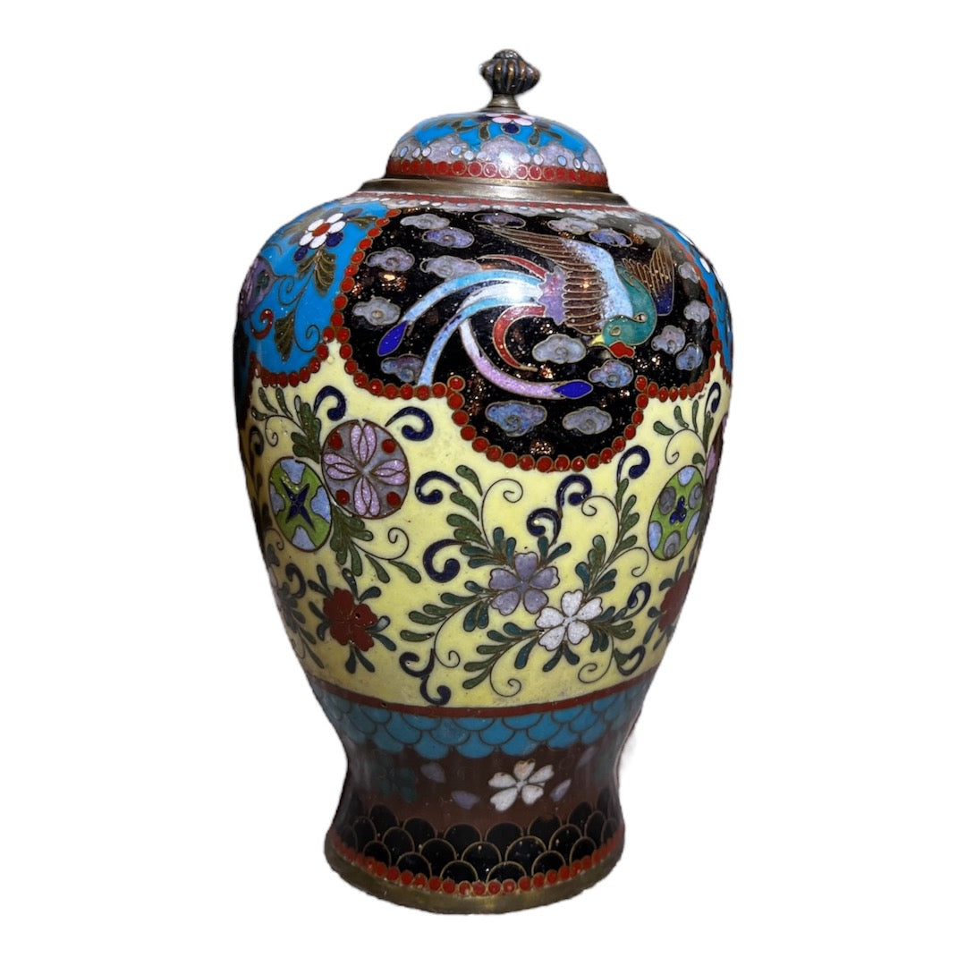 Meiji Period Japanese Cloisonne Vase with Cover