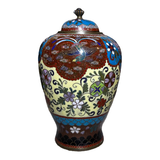 Meiji Period Japanese Cloisonne Vase with Cover