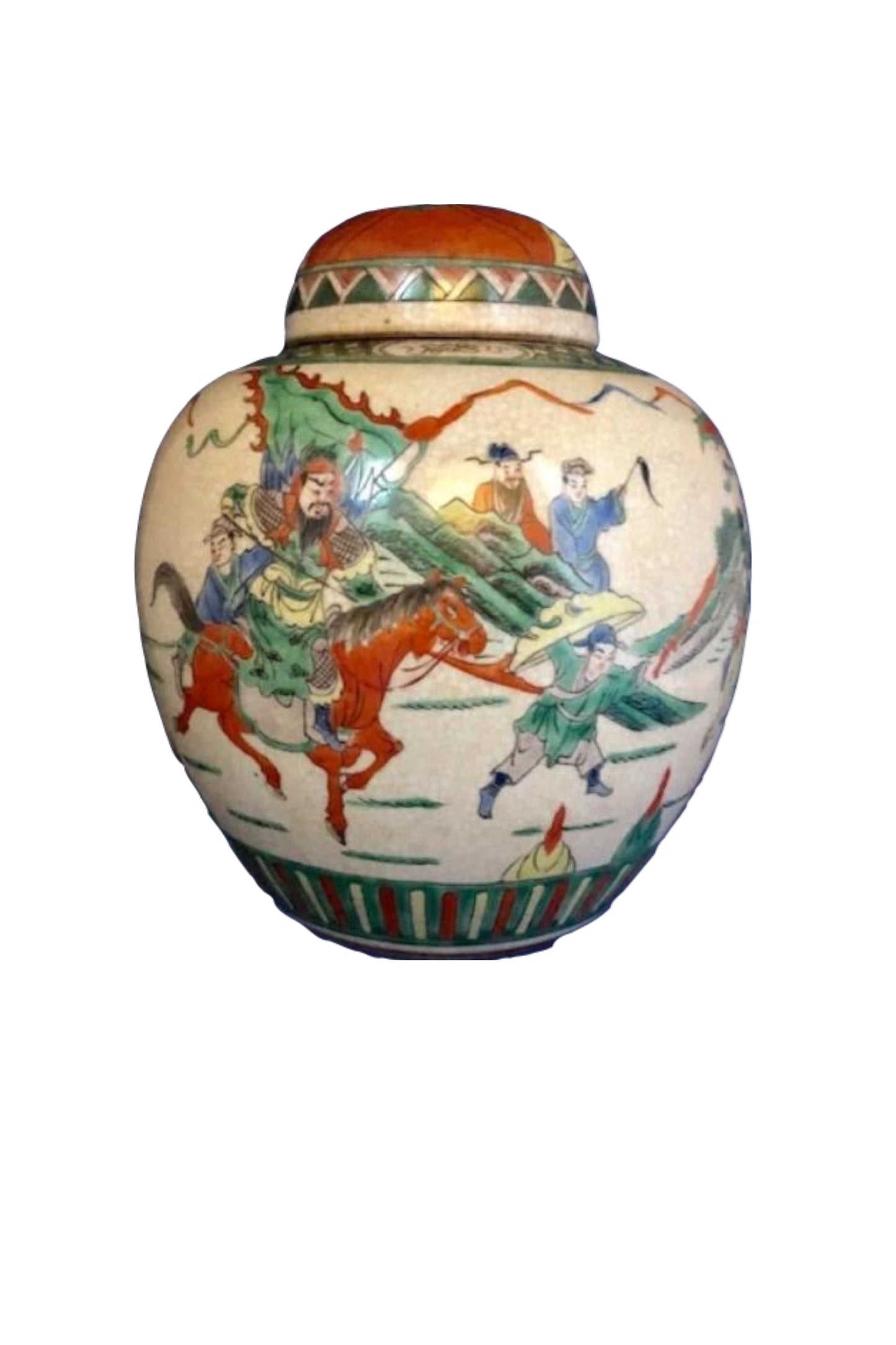 Famille Verte Chinese Crackle Glaze Porcelain Ginger Jar