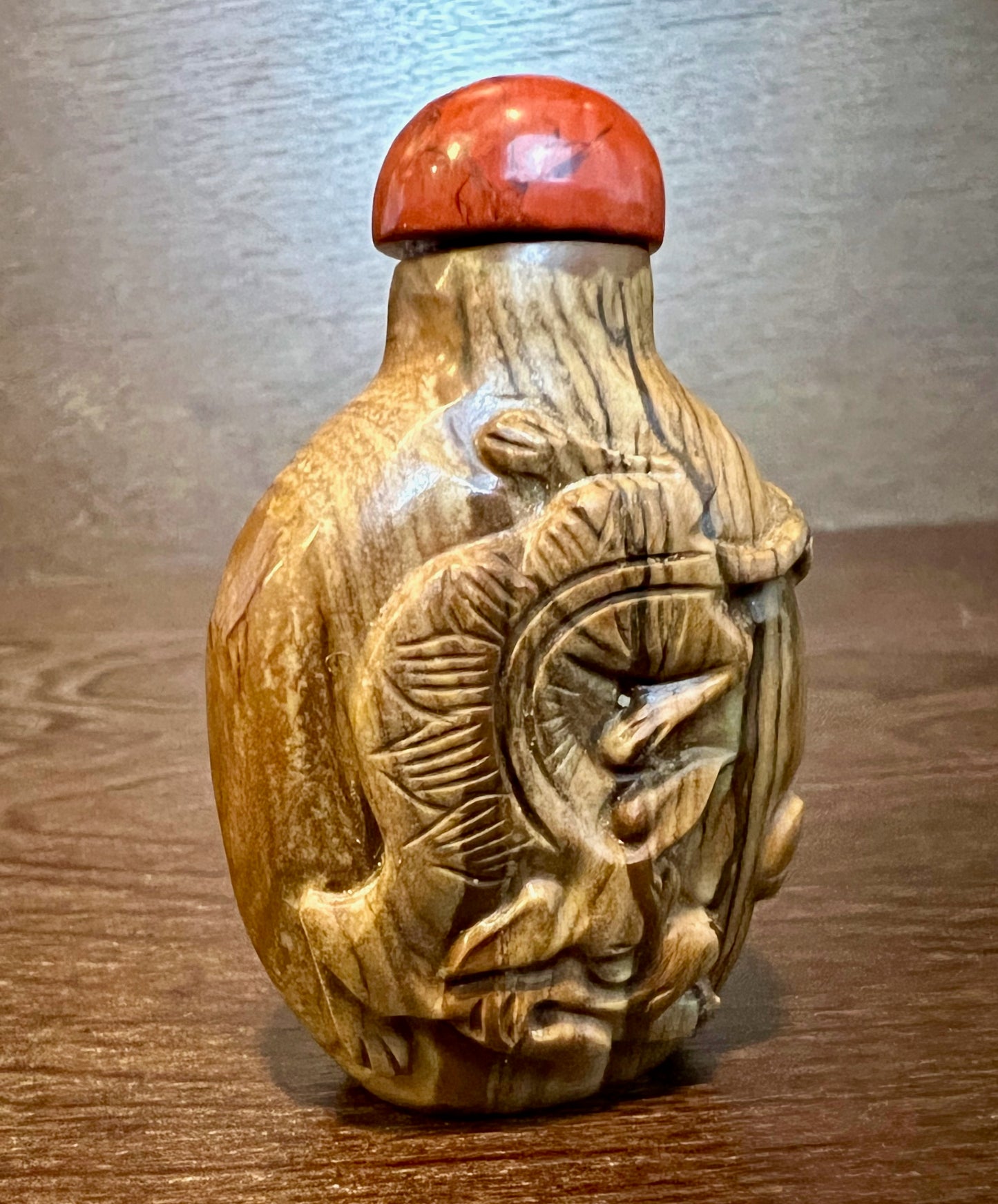Tiger Eye Carved Stone Snuff Bottle